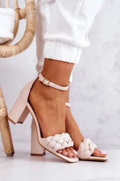 Skórzane Sandały Na Słupku Beżowe Lorelei