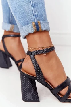 Skórzane Sandały Na Słupku Czarne Visconi 4400476