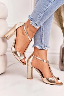 Skórzane Sandały Na Słupku Laura Messi 1916 Złote