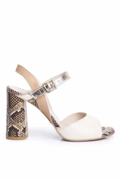 Skórzane Sandały Na Słupku Laura Messi 2136 Złoto Beżowe