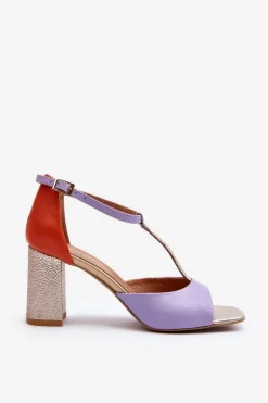 Skórzane Sandały Na Słupku Laura Messi 2759 Fioletowe