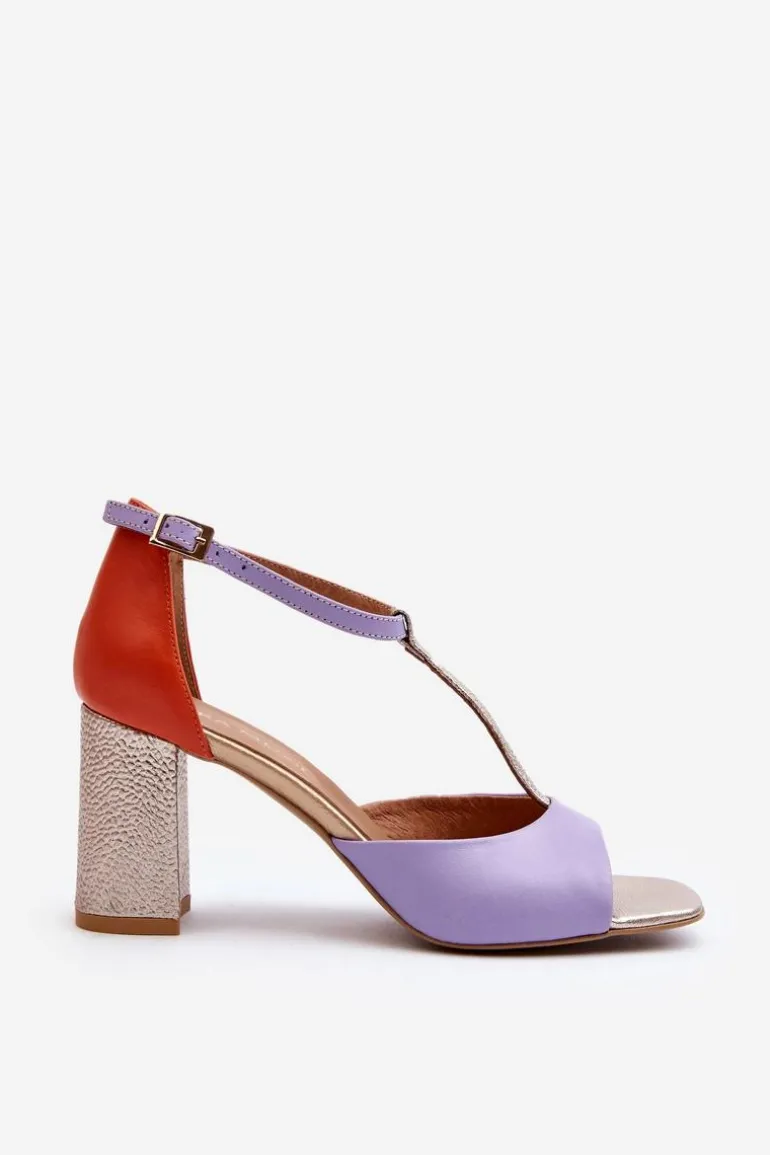 Skórzane Sandały Na Słupku Laura Messi 2759 Fioletowe