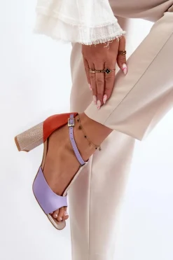 Skórzane Sandały Na Słupku Laura Messi 2759 Fioletowe