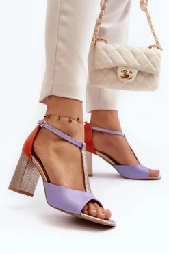 Skórzane Sandały Na Słupku Laura Messi 2759 Fioletowe