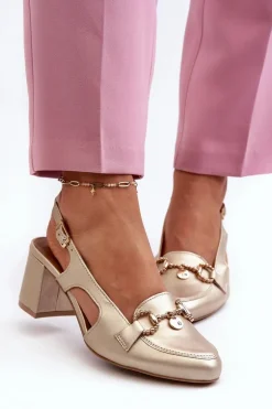 Skórzane Sandały Na Słupku Maciejka 06419-25 Złote