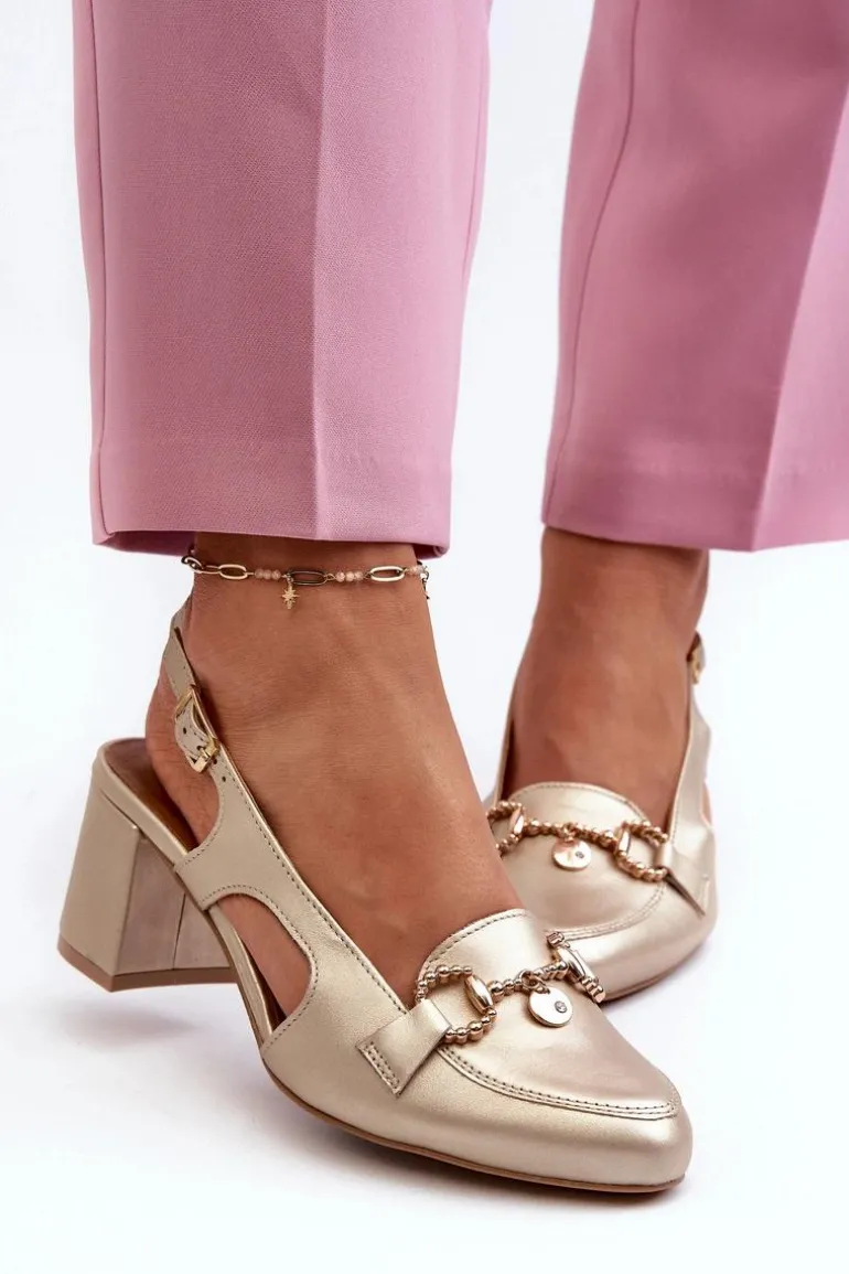 Skórzane Sandały Na Słupku Maciejka 06419-25 Złote