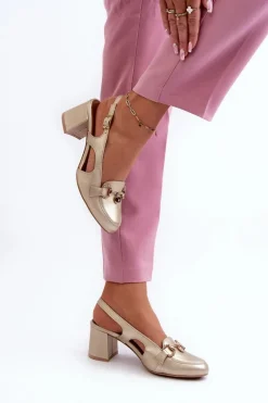 Skórzane Sandały Na Słupku Maciejka 06419-25 Złote