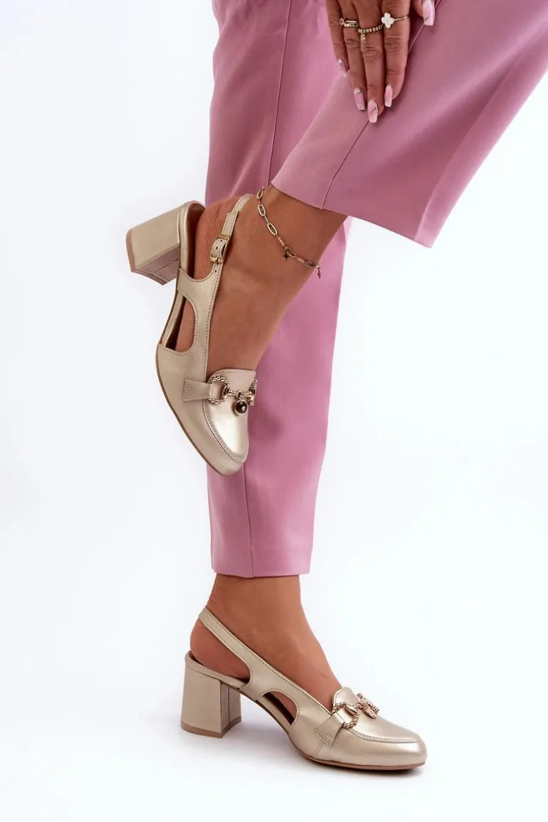 Skórzane Sandały Na Słupku Maciejka 06419-25 Złote