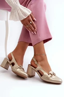 Skórzane Sandały Na Słupku Maciejka 06419-25 Złote