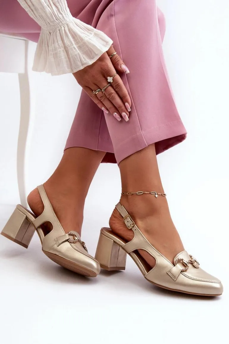 Skórzane Sandały Na Słupku Maciejka 06419-25 Złote