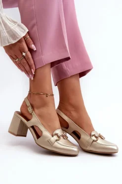Skórzane Sandały Na Słupku Maciejka 06419-25 Złote
