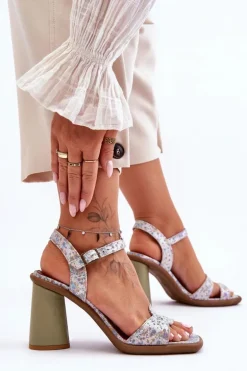 Skórzane Sandały Na Słupku Maciejka 06029-24 Biało-Zielone