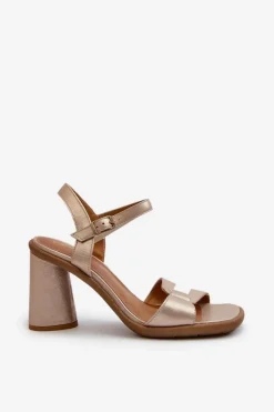 Skórzane Sandały Na Słupku Maciejka 06029-25 Złote