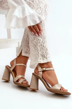 Skórzane Sandały Na Słupku Maciejka 06029-25 Złote