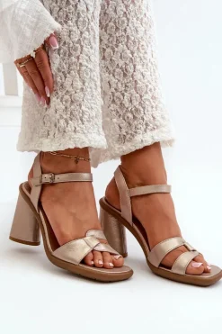 Skórzane Sandały Na Słupku Maciejka 06029-25 Złote