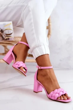 Skórzane Sandały Na Słupku Różowe Lorelei