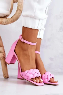Skórzane Sandały Na Słupku Różowe Lorelei