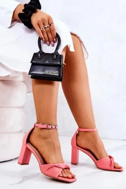 Skórzane Sandały Na Słupku Różowe Sheela