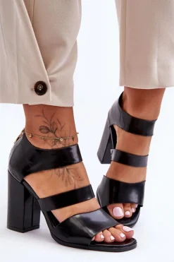 Skórzane Sandały Na Słupku S.Barski 80-4 Czarne