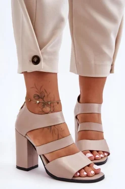 Skórzane Sandały Na Słupku S.Barski 80-4 Beżowe