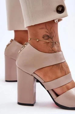 Skórzane Sandały Na Słupku S.Barski 80-4 Beżowe