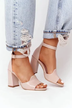 Skórzane Sandały Na Słupku Visconi 4361537 Nude