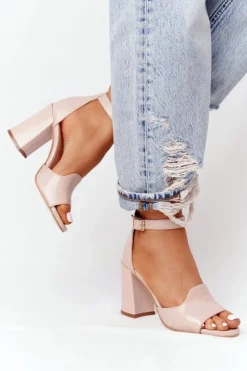 Skórzane Sandały Na Słupku Visconi 4361537 Nude