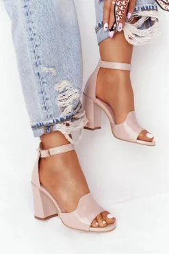 Skórzane Sandały Na Słupku Visconi 4361537 Nude