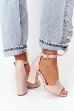 Skórzane Sandały Na Słupku Visconi 4361537 Nude