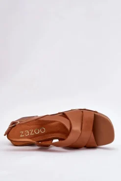 Skórzane Sandały Na Słupku Zazoo 1081 Brązowe