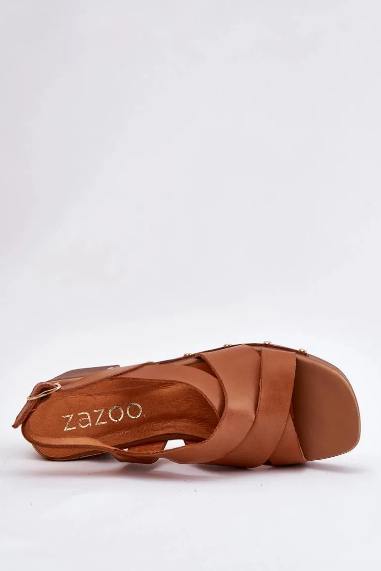 Skórzane Sandały Na Słupku Zazoo 1081 Brązowe