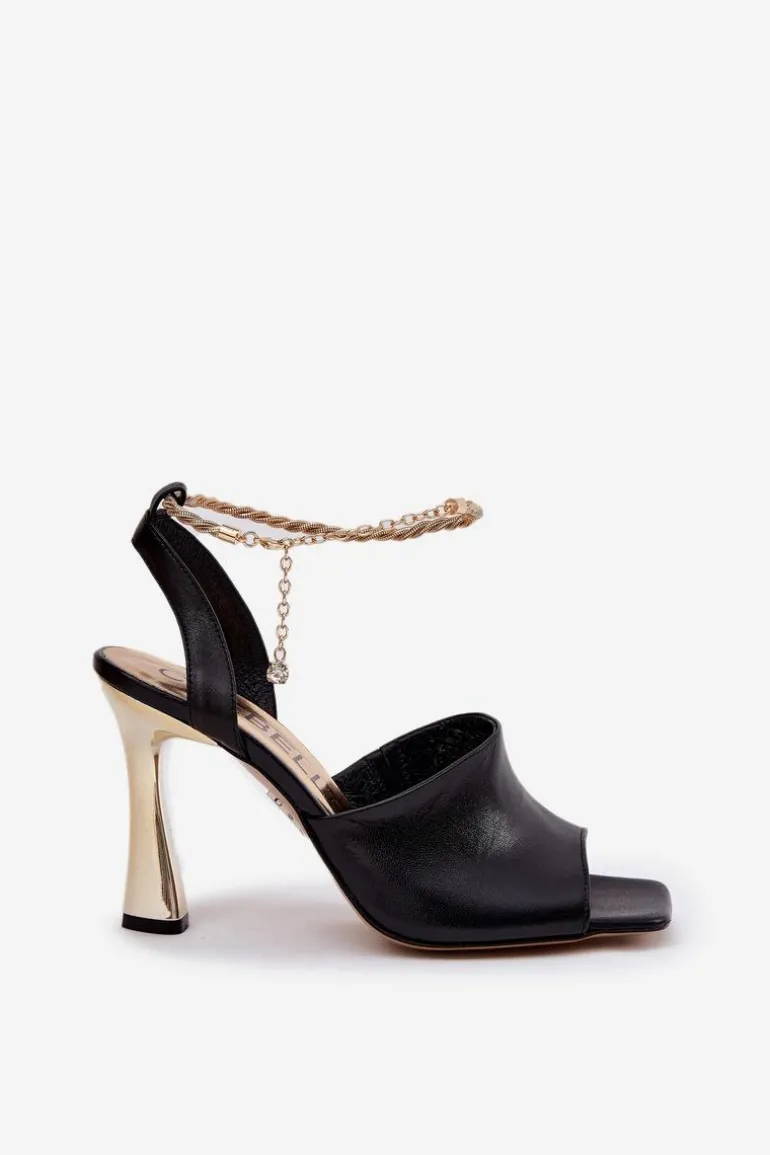 Skórzane Sandały Na Szpilce Z Ozdobną Bransoletą CheBello 4440 Czarne