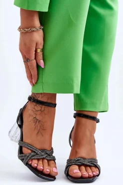 Skórzane Sandały Na Transparentnym Słupku Czarne Randy