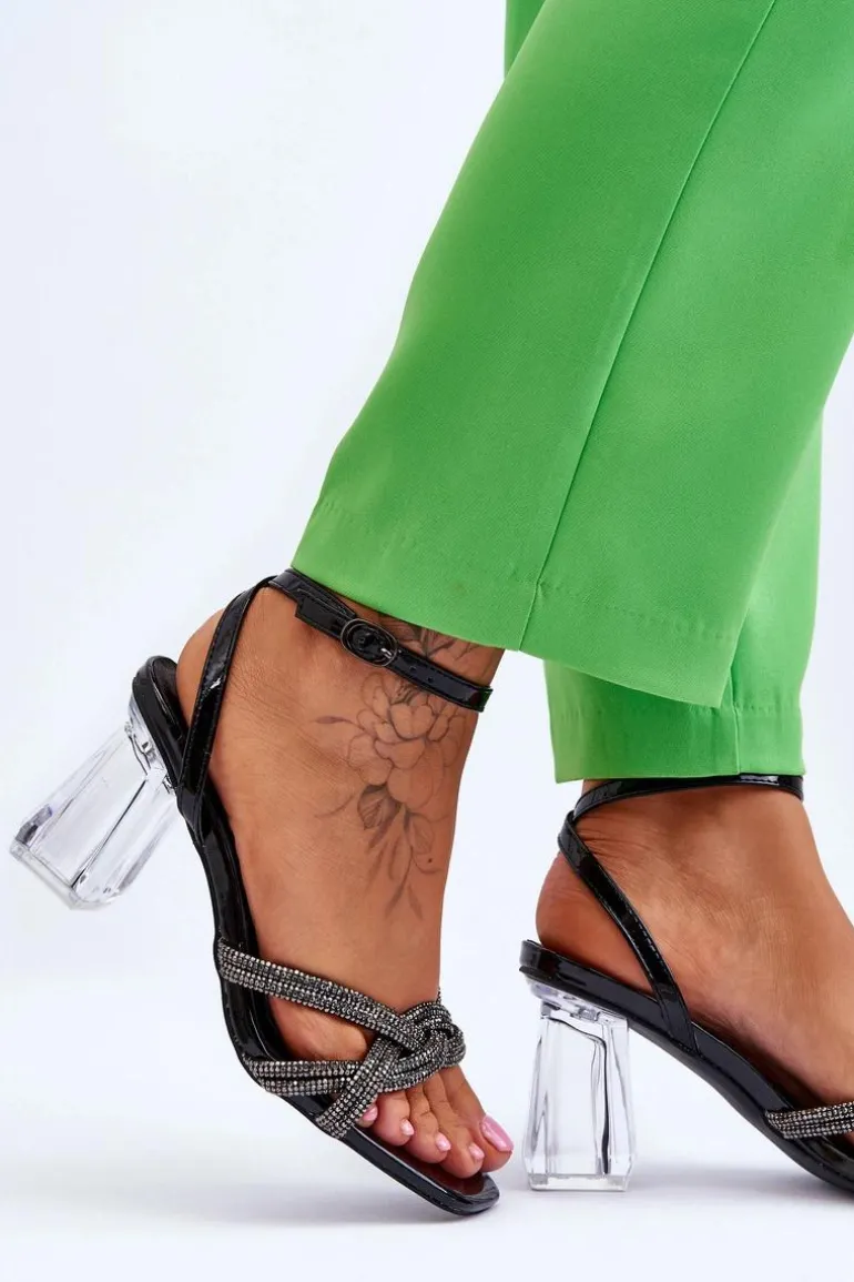 Skórzane Sandały Na Transparentnym Słupku Czarne Randy