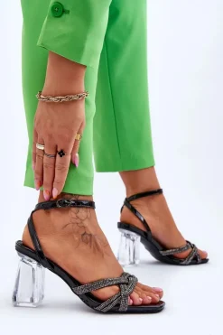 Skórzane Sandały Na Transparentnym Słupku Czarne Randy