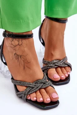 Skórzane Sandały Na Transparentnym Słupku Czarne Randy