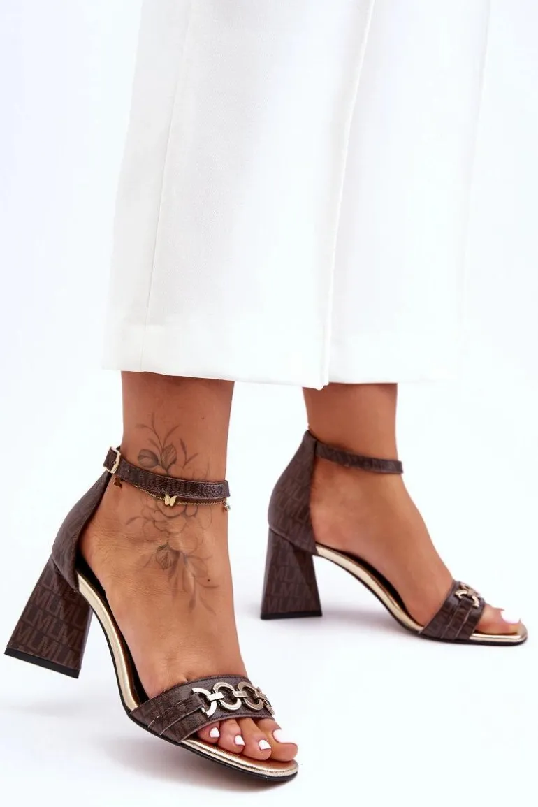 Skórzane Sandały Na Trójkątnym Obcasie Laura Messi 2595 Brązowe