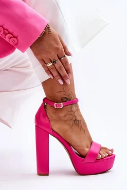 Skórzane Sandały Na Wysokim Słupku I Platformie Różowe Sky Dream