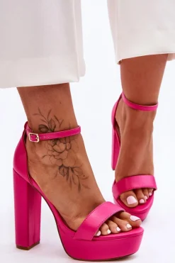 Skórzane Sandały Na Wysokim Słupku I Platformie Różowe Sky Dream