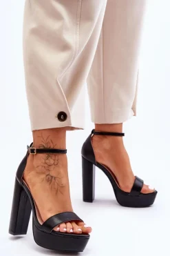 Skórzane Sandały Na Wysokim Słupku I Platformie Czarne Sky Dream