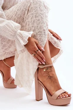 Skórzane Sandały Na Wysokim Słupku I Platformie Nude Sky Dream