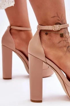 Skórzane Sandały Na Wysokim Słupku I Platformie Nude Sky Dream