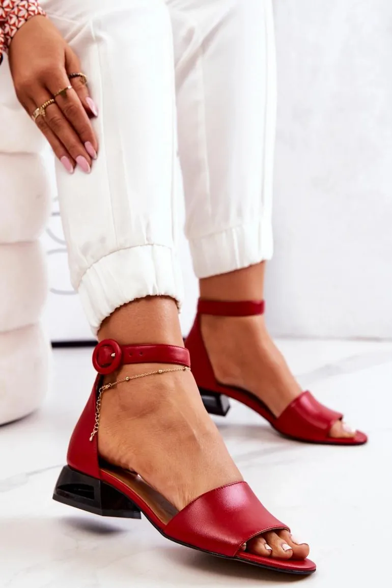 Skórzane Sandały Na Złotym Obcasie Laura Messi 2143 Czerwone