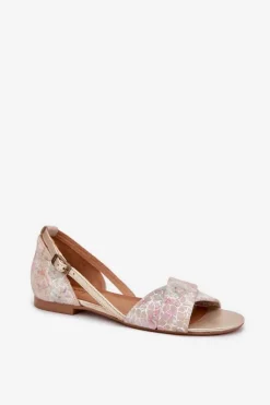 Skórzane Sandały Płaskie Maciejka 04614-22 Beżowe