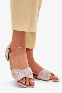 Skórzane Sandały Płaskie Maciejka 04614-22 Beżowe