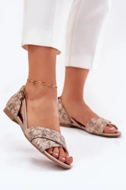 Skórzane Sandały Płaskie Maciejka 04614-25 Złote