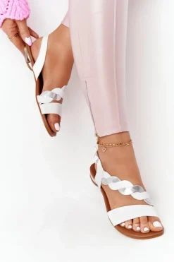 Skórzane Sandały Vinceza 21-17117 Biało-Srebrne