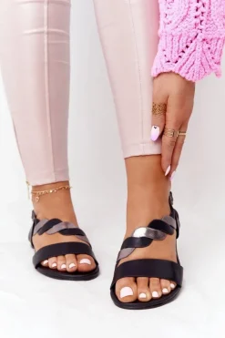 Skórzane Sandały Vinceza 21-17117 Czarno-Srebrne