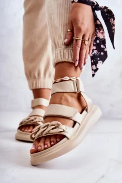 Skórzane Sandały Z Łańcuchem La.Fi Beżowe Alissia