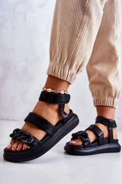 Skórzane Sandały Z Łańcuchem La.Fi Czarne Alissia